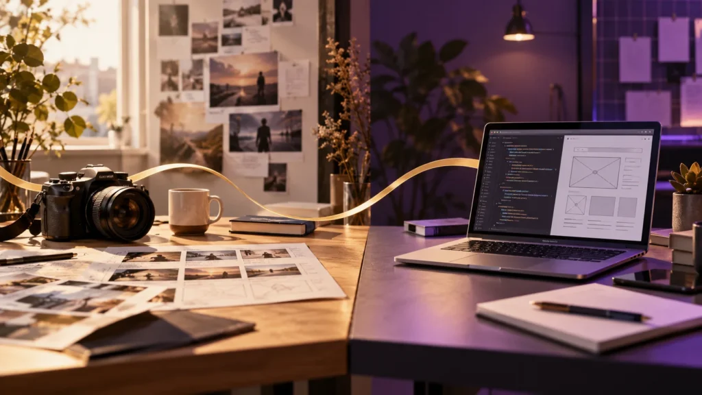 Mesa de trabajo que conecta planificación de contenido y desarrollo web
